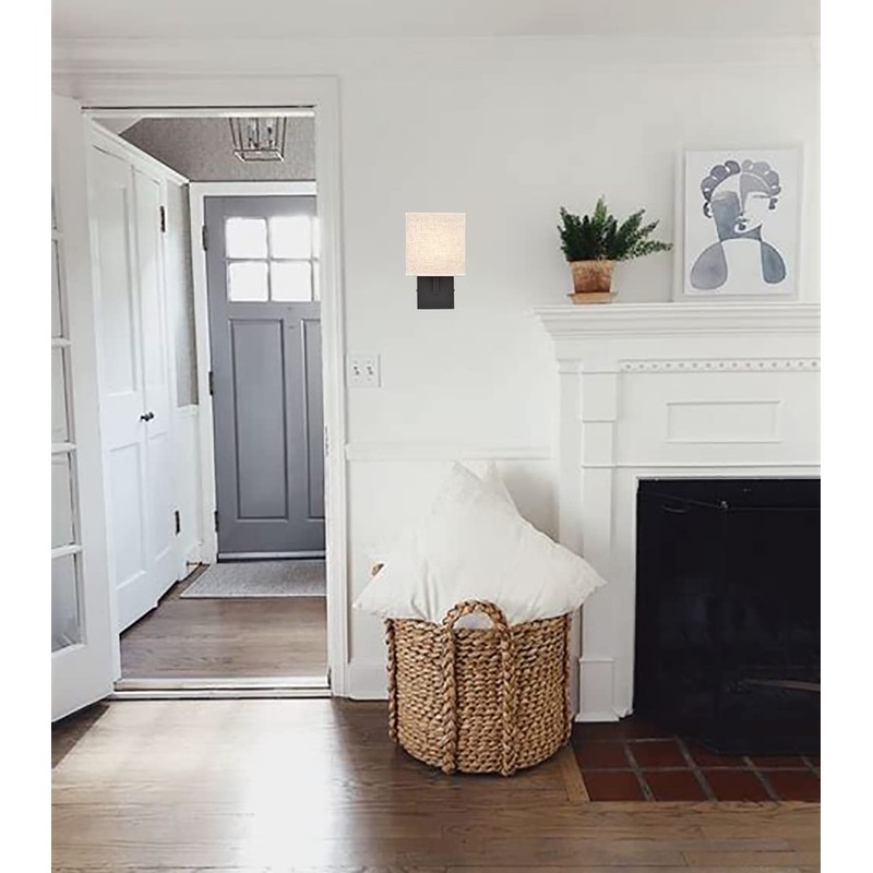 YUBOLE Industrial Wall Sconces Black Bedroom Wall Lamp with Khaki