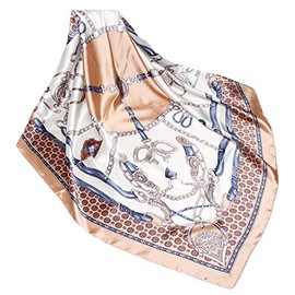 Wander Agio Silk Feeling Scarf Womens Fashion Printing Scarves Square Satin Face Headscarf Pattern Chain Khaki 18