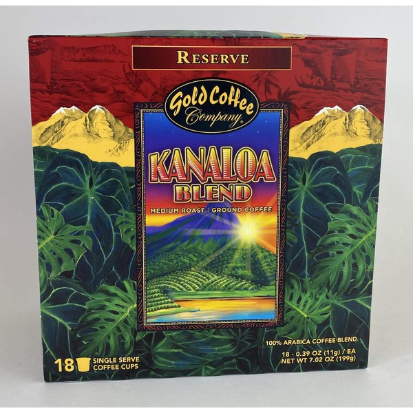 Kanaloa blend Reserve Gold Cofee Company 18ct. 11g each