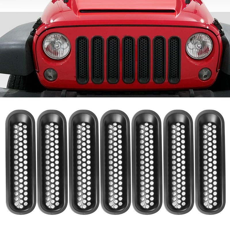 7pcs ABS Exterior Front Grilles Mesh Grill Fit For Jeep