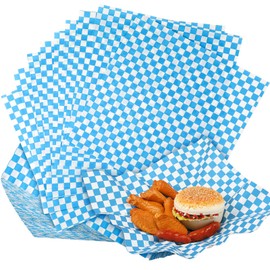 200 Sheets Wax Deli Paper Sheets for Food 12 x 12 inch Checkered Dry Waxed Deli Paper Sheet for Sandwich Paper Liner, Food Basket Liners, Food Wrapping (Blue-White)