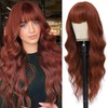MINSEEYOO Auburn Wig with Bangs for Women Long Wavy Wigs