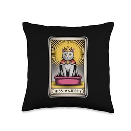 Hiss Majesty Tarot Card Mystic Cat Litter Box Funny Cat Throw Pillow
