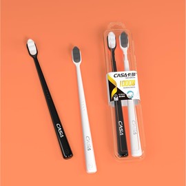 Soft Toothbrush for Adults, Micro Manual Nano Toothbrush 20,000 Micro Nano Bristles Toothbrush for Adults, Pregnancy and Elderly, Carrying Case Packaging, Color Black and White 2 Pack