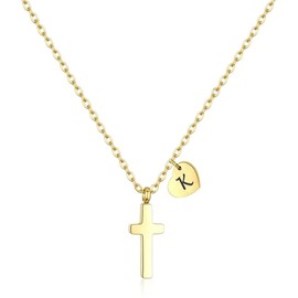 Tiny Cross Necklace for Little Kids Girls Heart Initial Necklace Christmas Gifts First Communion Baptism Gifts Birthday Gifts Stainless Steel Pendant Jewelry for Teens Children Women 18K Gold K