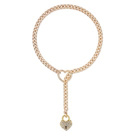 ADEMISHIA Women Slip Chian Necklace With Padlock, Punk Gothic Gold Cuban Chain Necklace With Heart-shape Lock Adjustable Lariat Y-Necklace For Women Size 24” 28” (Gold, 24")