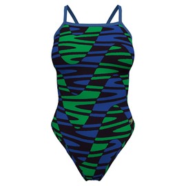 Speedo Women's Disco Boom Flyback Swimsuit (US, Numeric, 36, Regular, Regular, Standard, Blue/Green)