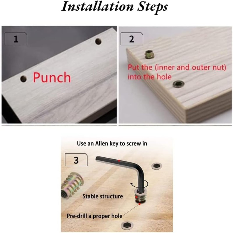 Threaded Insert, 20pcs Carbon Steel Hex Socket Drive Insert Nuts