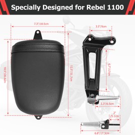 Motorcycle Rear Seat & Foot Pegs, Passenger Seat Footrests Footpegs Kit Replacement Accessories for Honda Rebel 1100 CMX1100 2021 2022 2023 2024