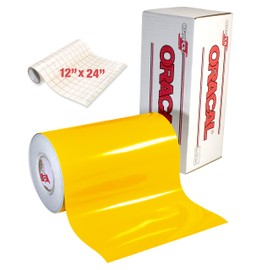 ORACAL 651 Gloss Yellow Adhesive Craft Vinyl for Cameo, Cricut & Silhouette Including Roll of Clear Transfer Paper (15ft x 12")