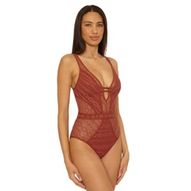 BECCA - Traje de baño de una Pieza para Mujer, Cuello Profundo, Ganchillo, Trajes de baño, Bronzed, Large