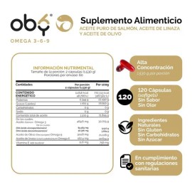 Oby Omega 3 6 9  Vitamina E  EPA y DHA  120 Capsulas  Tecnologia Sin sabor y sin olor  Vitaminas Mujer y Hombre  Suplemento Alimenticio Premium       