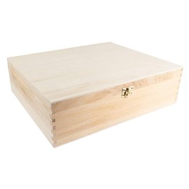 Wooden Wine Box with Lid 3 Inner Compartments 35cm x 30cm x 10cm with Gold Metal Clasp Ideal for Crafts and Painting DIY Wooden Box