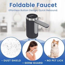 UNNEES Water Dispenser for 5 Gallon Bottle - Smart LED Display, Rechargeable Water Pump, Long-Lasting, Foldable Water Spout for 5 Gallon Bottle, Portable Water Dispenser for Home & Outdoor (Black)