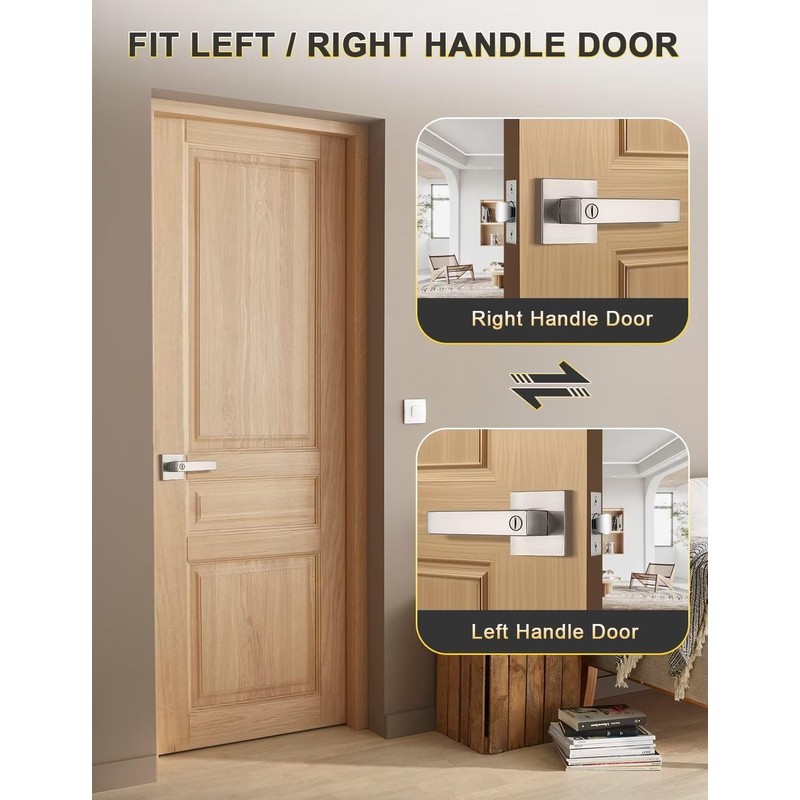 Tinewa 5 Pack Privacy Square Brushed Nickel Door Handles Interior,