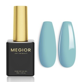 MEGIOR Blue Gel Nail Polish 15ML Greyish Blue Gel Nail Polish Soak Off UV LED Nail Lamp Gel Polish Nail Art Manicure Pedicure for Salon & Home Use, 0.5OZ