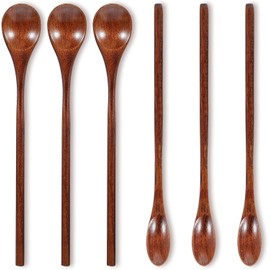 6 Pieces Wooden Coffee Spoons Long Handle Mixing Wooden Spoon Handmade Stirring Teaspoon for Kitchen Stirring