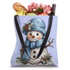 Snowman Carrot Nose Blue Hat and Scarf Winter Snow Tote