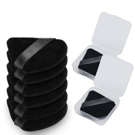 Mezrkuwr® 6 Pieces Triangular Powder Puff with 2 Travel Cases, Facial Powder Puff and Foundation Fixing Powder Puff Soft Velour Makeup Puff for Loose Powder, Black