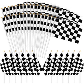 60PCS Checkered Flag, Black and White Premium Polyester Flags with Plastic Sticks, Hand Held Stick Flags for Raceing, Race Car Party, Sport Events