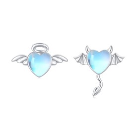 Angel and Devil Stud Earrings 925 Sterling Silver Moonstone Stud Earrings Jewellery Women's Hypoallergenic Earrings Moonstone Earrings for Girls Women, Sterling Silver