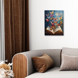 DIENADFX Vintage Book Butterfly Canvas Wall Art Decor, Reading Nook Room Corner Bookish Paintings Wall Decor, Book Club Wall Decorations, Home Library Wall Art Pictures Decor for Living Room,11x14Inch