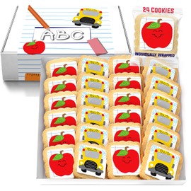 School Cookies Teacher Appreciation Bulk Individually Wrapped Party Favors | Thank You 24 Pack | Back To School Gift Basket | Apple and School Bus | Principal Bus Driver Staff 100 days
