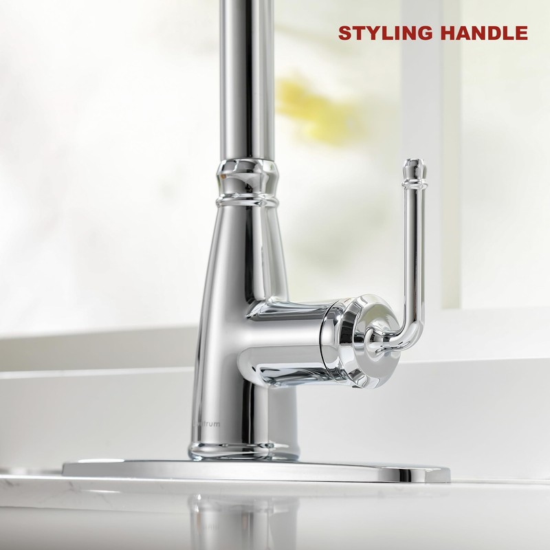Lavatrum Kitchen Faucet with Pull Down Sprayer, 17 inch Polished