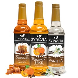 Syruvia Holiday Syrup Variety Pack - Pumpkin Spice, Caramel, & Vanilla - 25.4oz - 3-Flavor Holiday Gift Set, Gluten-Free, Kosher (3-Pack)
