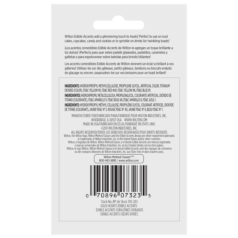 Wilton Heart Edible Accents, Shimmering Gold Cake Decorations for Cupcakes,