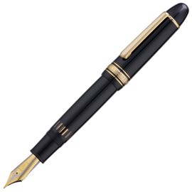Yongsheng Junlai 930 Acrylic Fountain Pen, Size 9 Medium Nib with Piston Filling System, Piano Black Fence Ink Tank Design Smooth Writing Pen (Gold Trim)
