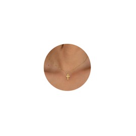 SELSHE Gold Cross Necklaces for Women, Simple 14K Gold Plated Choker Necklace Dainty Gold Necklace Cute Small Cross Necklace Tiny Gold Cross Necklaces for Women Trendy Gold Jewelry Gifts