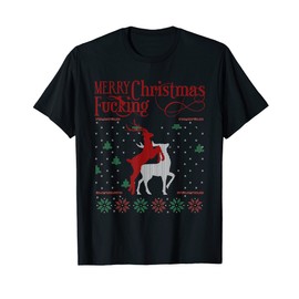 Merry Christmas Humour Offensive Ugly Sweater for Adults T-Shirt, black