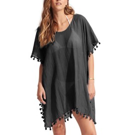 Prizmxed Beach Dresses Women's Summer Tassel Decoration Beach Dress Women's Airy Bikini Cover Up Women's Suitable for Holiday, black