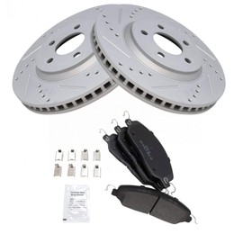 TRQ Front Performance Brake Pad & Rotor Kit Brake Pads Brake Rotors Set Semi-Metallic Premium G-Coated Compatible with 2005-2014 Ford Mustang