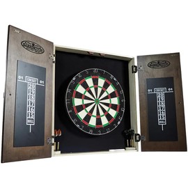 Barrington Bellevue Wood Dartboard Cabinet with 18-Inch Bristle Dartboard and Steel Tip Dart Set Perfect for Cricket Games