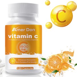 Organic 120 Pills Vitamin C Capsules High Absorption Strong Antioxidant 500mg