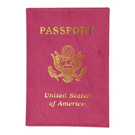 MARSHAL 601 USA Gold Genuine Leather Passport Cover for Travel with Credit Card Slots (Pink)