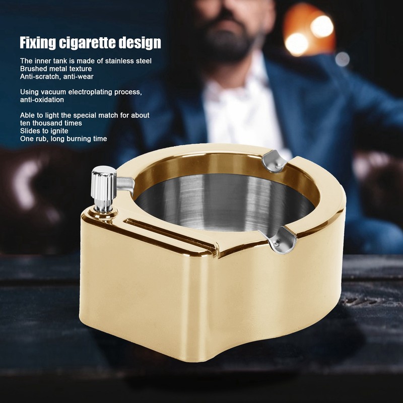 Stainless Steel Ashtray with Matches Lighter Function for Home Office