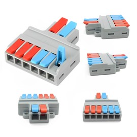 MiJunHD 2 In 6 Out Quick Lever Push-in Electrical Wire Terminal Block, 5 PCS Wire Connector Splitter Distribution for Surface Wiring & Circuit Inline (0.08-6mm² Wire, 35-10 AWG, 250V, 35A)