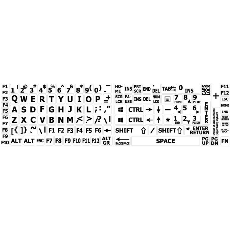ENGLISH US LARGE LETTERING KEYBOARD STICKERS (UPPER CASE) WHITE BACKGROUND