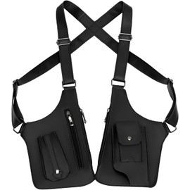 Bolso de Hombro Doble para Axilas, Mochila de Cuero PU para Debajo Del Brazo con Múltiples Bolsillos y Correas de Hombro Ajustables para Deportes Al Aire Libre para Hombres y Mujeres