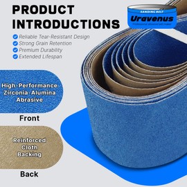 4 x 36 Inch Sanding Belts, 6 Pcs 60 Grit, Zirconia Sanding Belts for Metal Polishing, Woodworking, Surface Smoothing