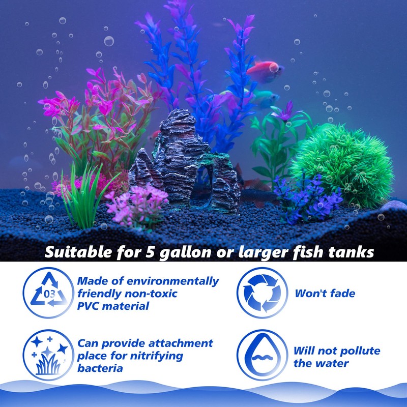 Ameliade Aquarium Artificial Plastic Plants Decorations and Rock Cave Decor