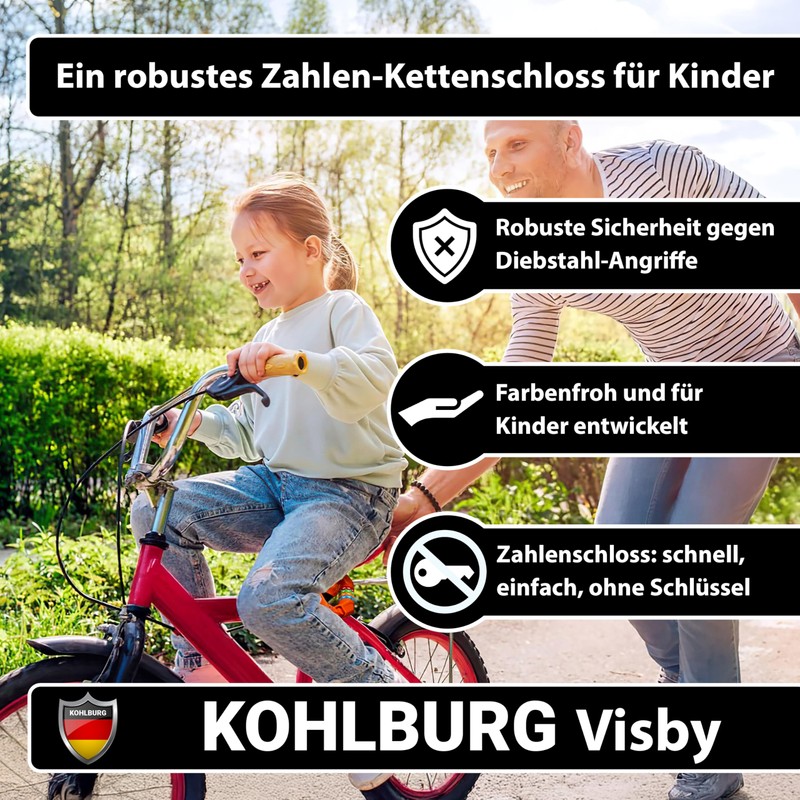 KOHLBURG Children's Bicycle Lock Combination Lock 4 Digits [Without Plasticiser,
