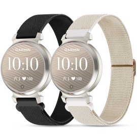 Elastic Nylon Bands Compatible with Garmin Lily 2, 14mm Stretchy Nylon 2 Pack Soft Loop Straps Quick Release Replacement Adjustable Wristband for Lily 2 Classic/Active Smart Watch Accessory for Women