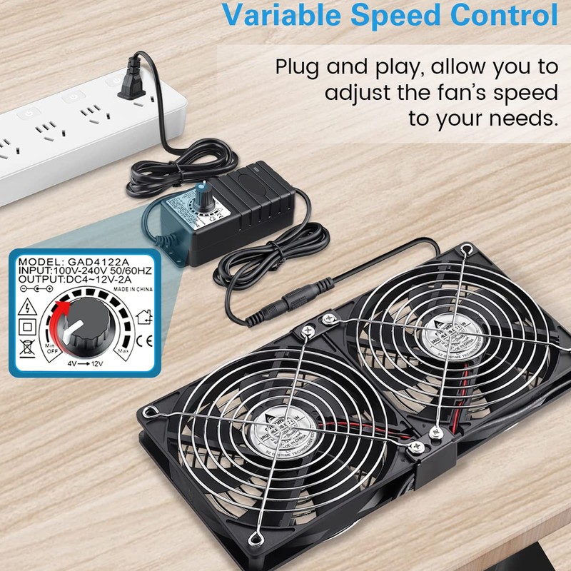 GDSTIME Big Airflow Dual 120mm Fans DC 12V Powered Fan