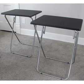 eHemco Folding TV Tray Tables for Eating, Portable Dinner Table for Small Space, Couch, Living Room, 19" X 15" X 26" Inches, Black, Set of 2