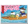 猫のイラストポストカード 「桜川ねこの舟下り」 桜の絵葉書 和道楽