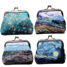 Finyoffiy Vintage Canvas Coin Purse with Kiss Lock Vintage Small Women's Wallet Small Trinket Pouch for Women Gift (Blue)